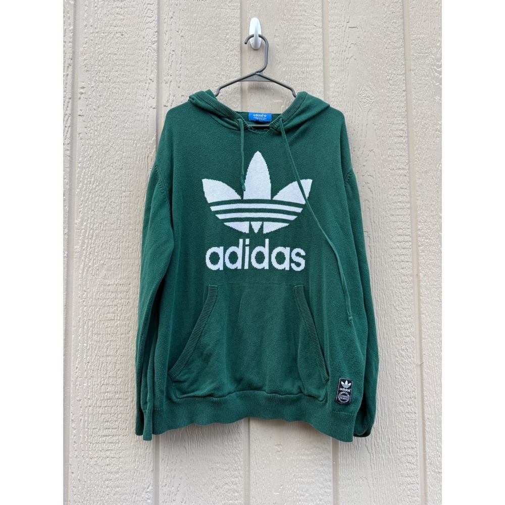 Adidas XL Knit Hoodie Streetwear 100% Cotton Trefoil Logo Green